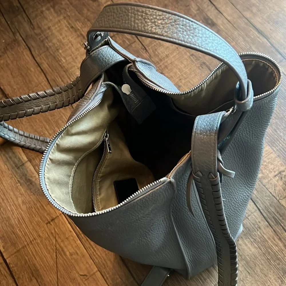 All Saints Small Kita Convertible Grey Braided-Detail Leather Backpack